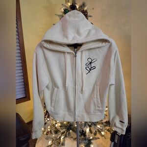 Obey Cream Hoodie with Embroidered Logo - Medium